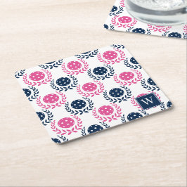Porta-copo De Papel Quadrado Coroa de Louros de Pickleball Preppy – Azul Marinh