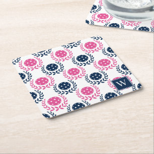 Porta-copo De Papel Quadrado Coroa de Louros de Pickleball Preppy – Azul Marinh