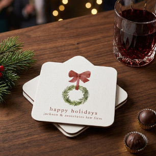Porta-copo De Papel Quadrado Coroa de Natal Escandinava com Laço Vermelho