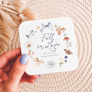 Porta-copo De Papel Quadrado Coroa de Outono com Laço Azul para Chá de Bebê 'Se