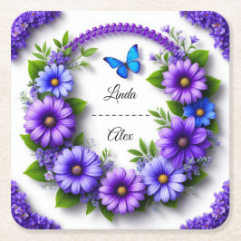 Porta-copo De Papel Quadrado Coroa Floral de Casamento