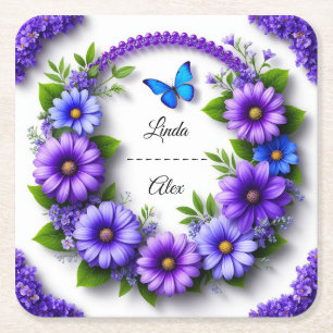 Porta-copo De Papel Quadrado Coroa Floral de Casamento
