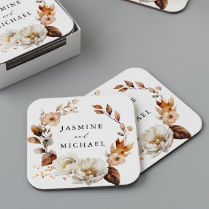 Porta-copo De Papel Quadrado Coroa Floral de Outono Rústico Casamento