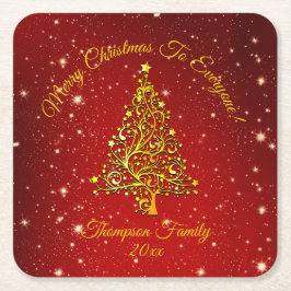 Porta-copo De Papel Quadrado Correspondência Definir Árvores Douradas Vermelhas