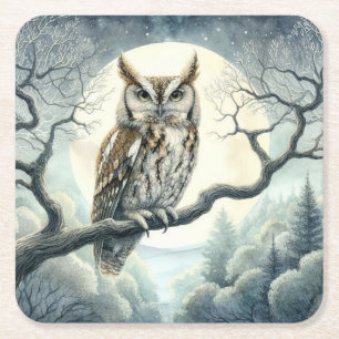 Porta-copo De Papel Quadrado Coruja de Ecrã de Arte de Aquarela
