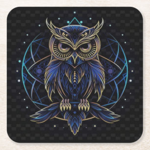 Porta-copo De Papel Quadrado Coruja Neon Digital Muito Legal com BGND Escuro