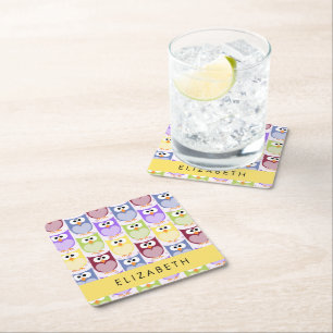 Porta-copo De Papel Quadrado Corujas Bonitas, Padrões De Coruja, Corujas Colori