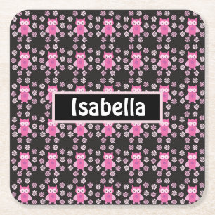 Porta-copo De Papel Quadrado Corujas E Flores De Cor Rosa Cuta
