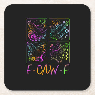 Porta-copo De Papel Quadrado Corvo F-Caw-F Colorido Neon Gótico Pássaro Engraça