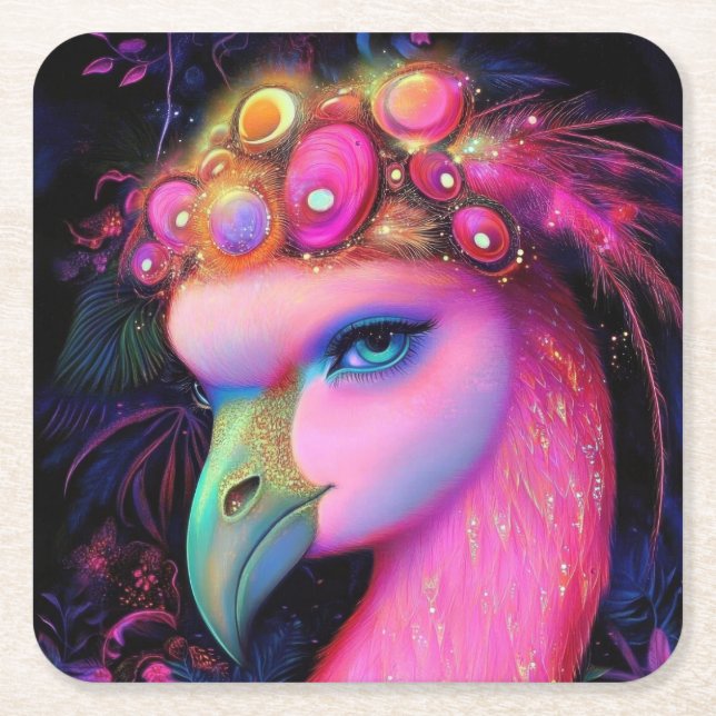 Porta-copo De Papel Quadrado Cosmic Flamingo Queen (Frente)