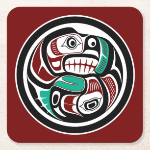 Porta-copo De Papel Quadrado Costa do Pacífico Noroeste - Otter perseguindo Sal