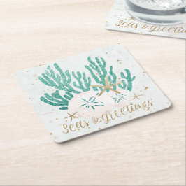 Porta-copo De Papel Quadrado Costeiro Natal SAAS e Saudações Frigorífico Coral