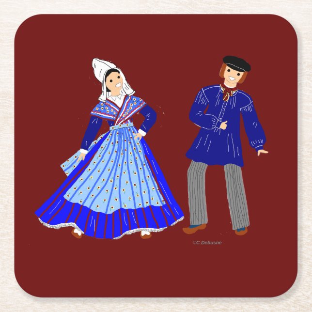 Porta-copo De Papel Quadrado Costume Tradicional de Picardie, França (Frente)