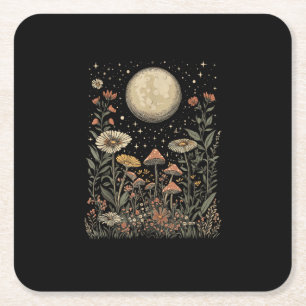 Porta-copo De Papel Quadrado Cottagecore Lua Cogumelo Fases da Lua Goblincore