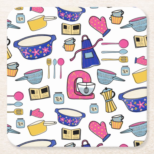 Porta-copo De Papel Quadrado Cozinha Brilhante Utensílios Cozinheiros (Frente)