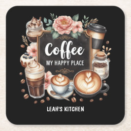 Porta-copo De Papel Quadrado ☕Cozinha Personalizada Café Café Lugar Feliz