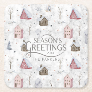 Porta-copo De Papel Quadrado Cozy Home Christmas Pink ID985