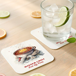 Porta-copo De Papel Quadrado Cozy Winter Chili Cook-Off Party Watercolor
