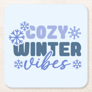 Porta-copo De Papel Quadrado Cozy Winter Vibes - Tipografia do Floco de Neve