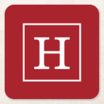 Porta-copo De Papel Quadrado Cranberry Red White enquadrado em Monograma inicia<br><div class="desc">Monograma inicial com Molde vermelho e branco Cranberry Um fundo sólido na moda com uma área de moldura branca para seu monograma, nome ou outro texto. Você também pode alterar a fonte do texto, alterar o tamanho e a cor da fonte, mover o texto etc. 2014 ©FantabulousPatterns Todos os direitos...</div>