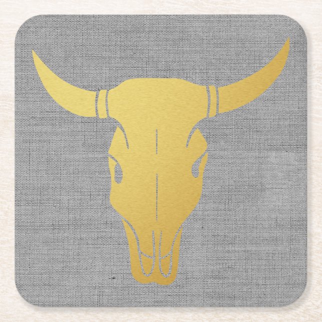 Porta-copo De Papel Quadrado Crânio de Vaca Dourado (Frente)
