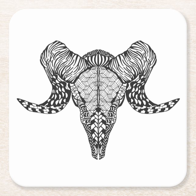 Porta-copo De Papel Quadrado Crânio inspirado dos carneiros (Frente)