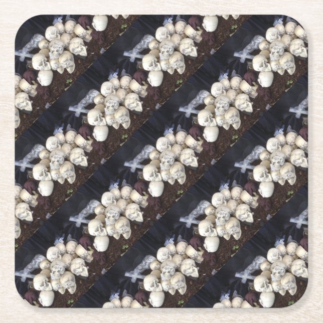 Porta-copo De Papel Quadrado Crânios Assustadores com globos oculares (Frente)