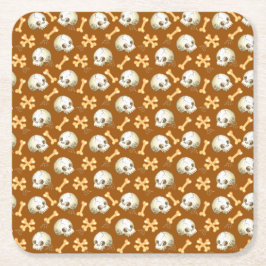 Porta-copo De Papel Quadrado Crânios e ossos assustados Padrão de Halloween Top
