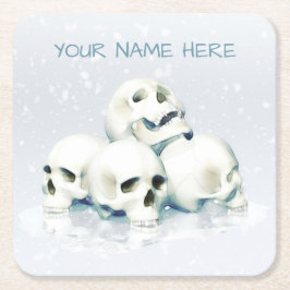 Porta-copo De Papel Quadrado Crânios na neve. Personalizado