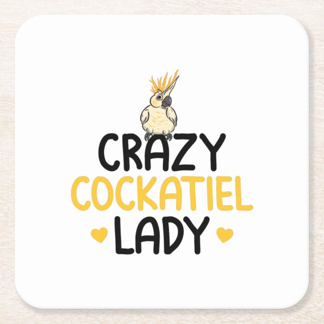 Porta-copo De Papel Quadrado Crazy Cockatiel Lady - Cockatiels (Frente)