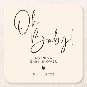 Porta-copo De Papel Quadrado Cream Beige Oh Baby Modern Boho Chá de fraldas