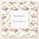 Porta-copo De Papel Quadrado Cream Hats Purple Ribbons Bridal Shower<br><div class="desc">Cream Hats Purple Ribbons Bridal Shower</div>