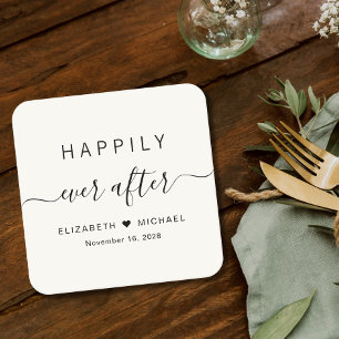 Porta-copo De Papel Quadrado Creme Casamento Felizes para Sempre