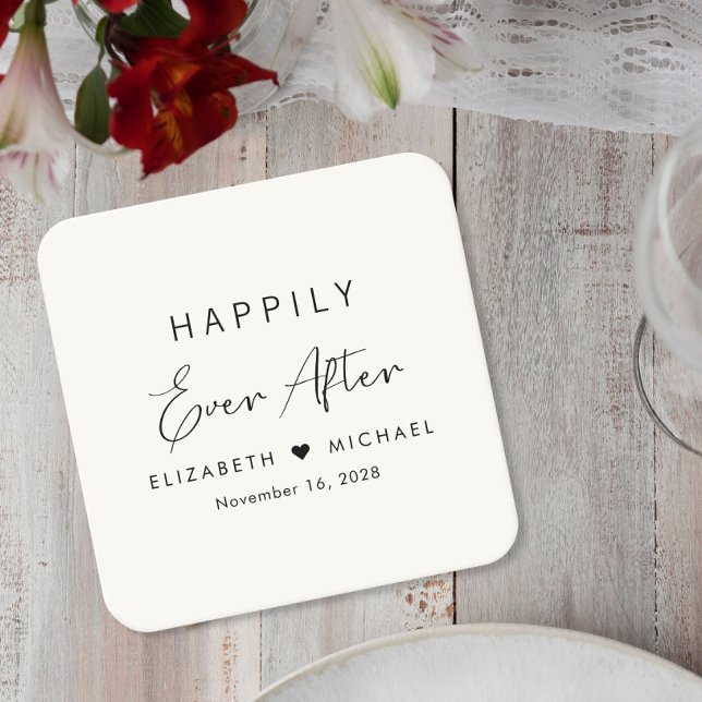 Porta-copo De Papel Quadrado Creme Casamento Felizes para Sempre (Criador carregado)