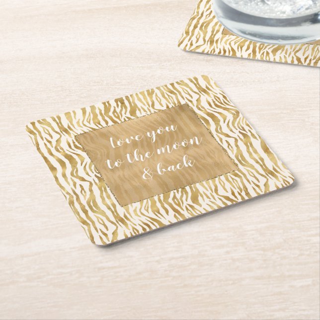 Porta-copo De Papel Quadrado Creme Dourado Zebra Print (Inclinado)