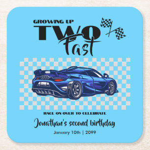 Porta-copo De Papel Quadrado Crescendo Até Carro Esportivo Azul De segundo aniv
