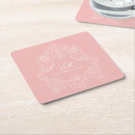 Porta-copo De Papel Quadrado Crest Monograma Casamento Vitoriano Rosa Rubor