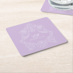 Porta-copo De Papel Quadrado Crest Monograma Pastel Rosa Vitoriano Casamento