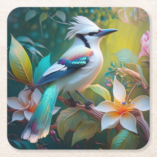 Porta-copo De Papel Quadrado Crested Teal Winged Jay