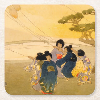 Porta-copo De Papel Quadrado Crianças Japonesas Voando pipas - Bertha Lum - 191