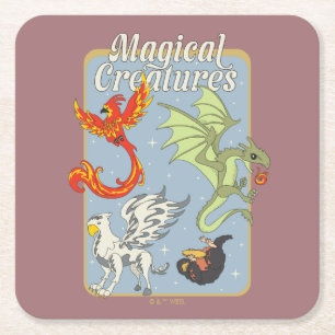 Porta-copo De Papel Quadrado Criaturas Mágicas Gráfico Vintage