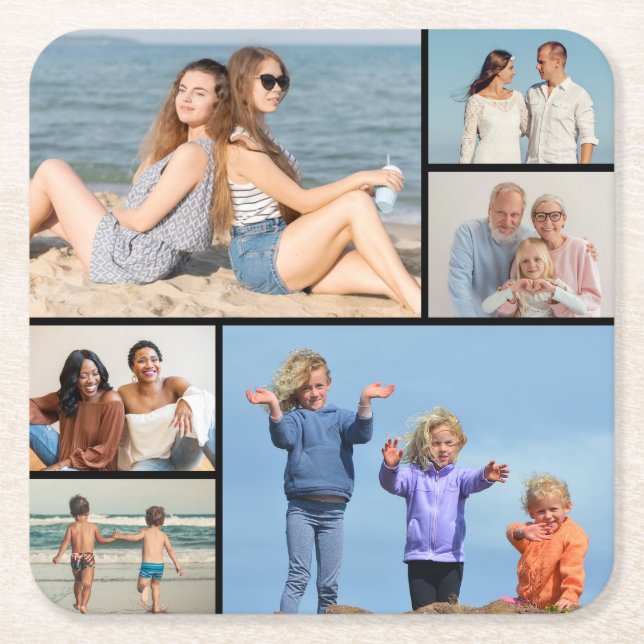 Porta-copo De Papel Quadrado Crie a sua própria colagem de 6 fotos (Frente)