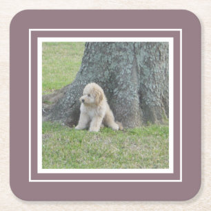 Porta-copo De Papel Quadrado Crie seu próprio modelo de foto roxo e branco