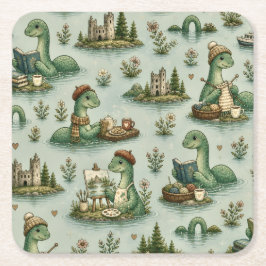 Porta-copo De Papel Quadrado Críptidos Aconchegantes Nessie Monstro do Lago Nes