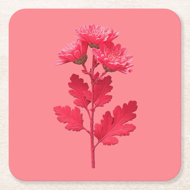 Porta-copo De Papel Quadrado Crisântemo Rosa  (Frente)