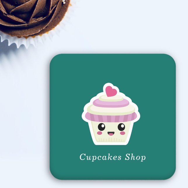 Porta-copo De Papel Quadrado Cupcake Kawaii (Cupcake Kawaii Coaster)