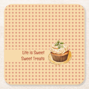 Porta-copo De Papel Quadrado Cupcakes e pontos
