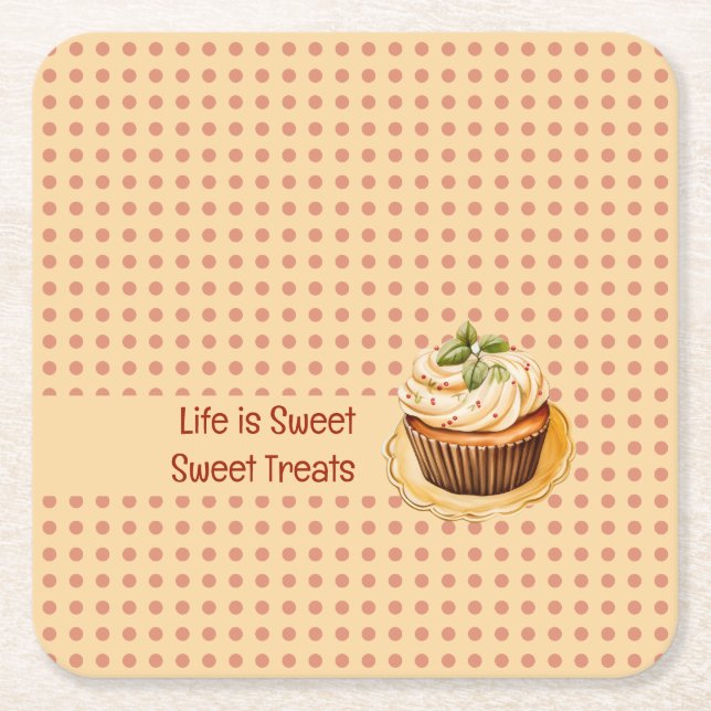 Porta-copo De Papel Quadrado Cupcakes e pontos (Frente)