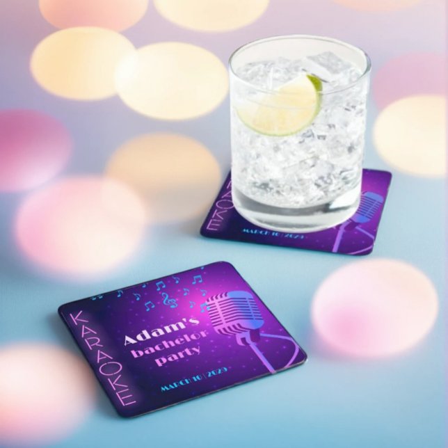 Porta-copo De Papel Quadrado Custom Neon Karaoke Night Bachelor Party  (Criador carregado)