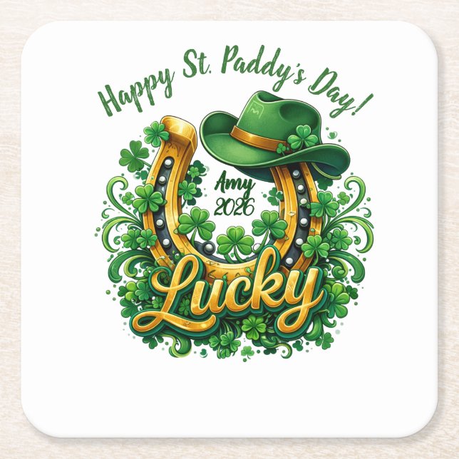 Porta-copo De Papel Quadrado Customizable St. Patrick's Day (Frente)
